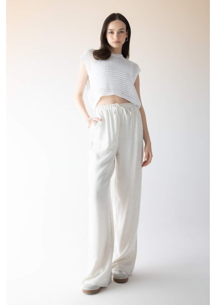 Crop Örgü Desenli Pamuklu Kroşe Triko Süveter