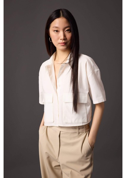 Oversize Geniş Kalıp Poplin Kısa Kollu Gömlek C0739AX24SP