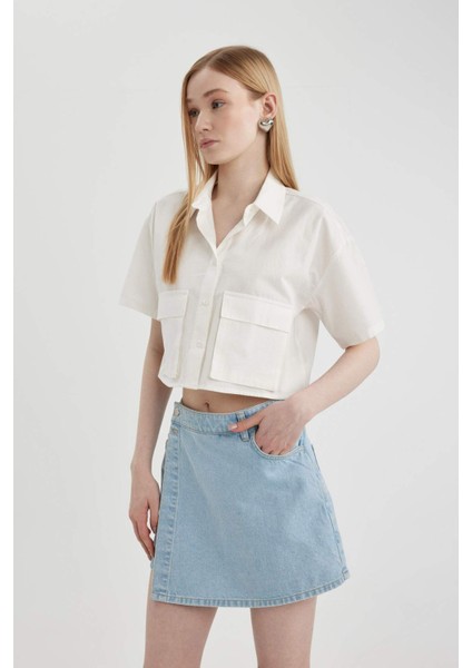 Oversize Geniş Kalıp Poplin Kısa Kollu Gömlek C0739AX24SP