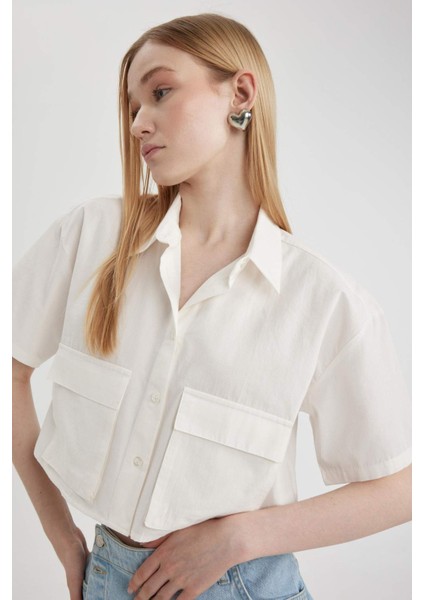 Oversize Geniş Kalıp Poplin Kısa Kollu Gömlek C0739AX24SP