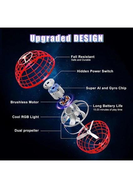 Uçan Küre Top Oyuncakları Yükselen Hover Pro Boomerang Spinner El Kontrollü Mini Drone Kırmızı fırsatları