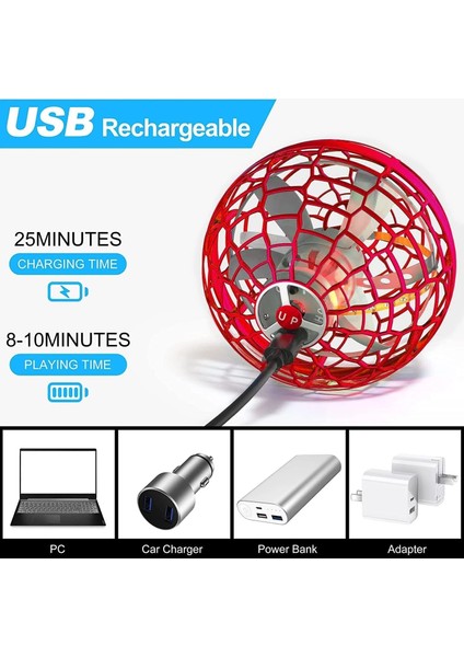 Uçan Küre Top Oyuncakları Yükselen Hover Pro Boomerang Spinner El Kontrollü Mini Drone Kırmızı