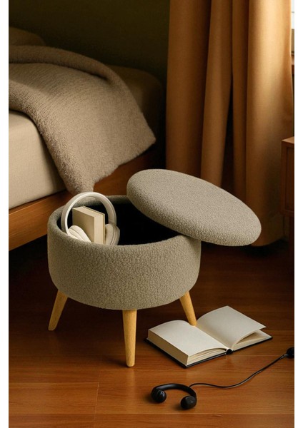 Valora Teddy Peluş Oval Sandıklı Puf – Ahşap Ayaklı Retro Dekoratif Bench