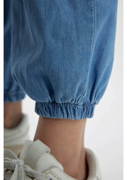 Kız Çocuk Kargo Fit Esnek Bantlı Paça Jean Pantolon