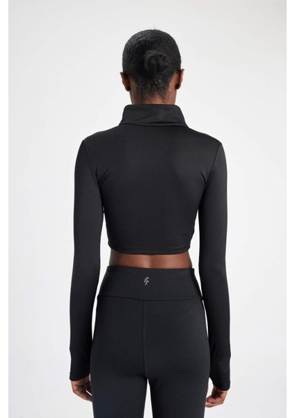 Fit Slim Fit Dar Kesim Fermuarlı Dik Yaka Sporcu Uzun Kollu Tişört