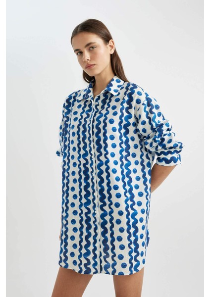 Desenli Poplin Plaj Gömleği-Fall in Love Z4856AZ24SM