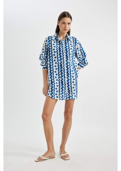Desenli Poplin Plaj Gömleği-Fall in Love Z4856AZ24SM