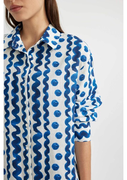 Desenli Poplin Plaj Gömleği-Fall in Love Z4856AZ24SM