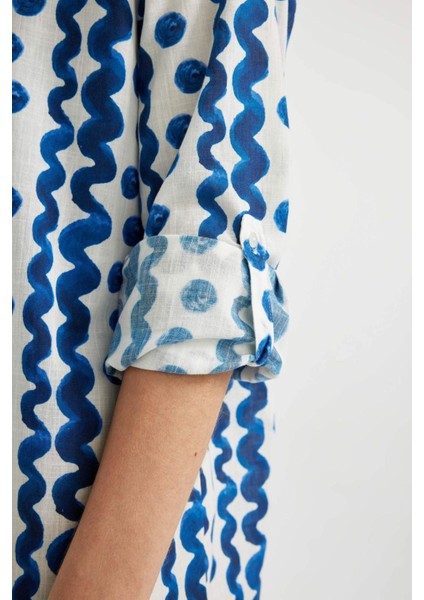 Desenli Poplin Plaj Gömleği-Fall in Love Z4856AZ24SM