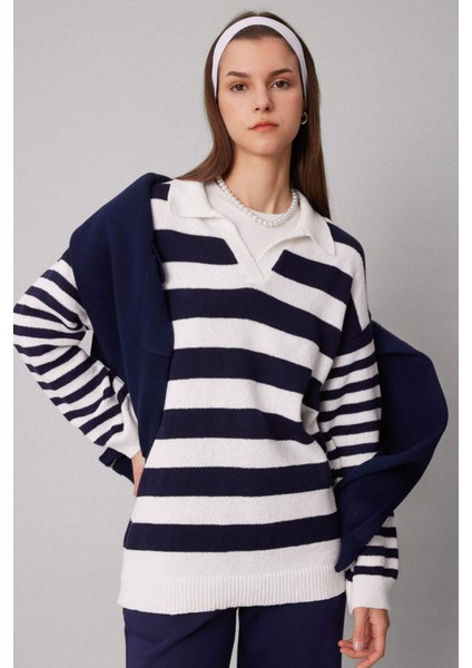 Regular Fit Çizgili Polo Yaka Tesettür Tişört Tunik C2850AX24SP