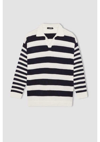 Regular Fit Çizgili Polo Yaka Tesettür Tişört Tunik C2850AX24SP