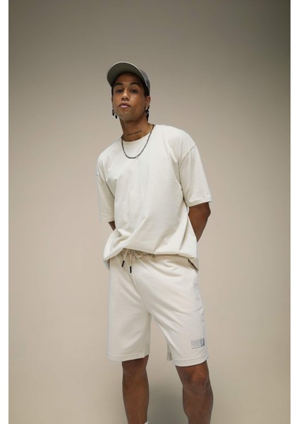 Fit Oversize Geniş Kalıp Bisiklet Yaka Baskılı Kısa Kollu Sporcu Tişört