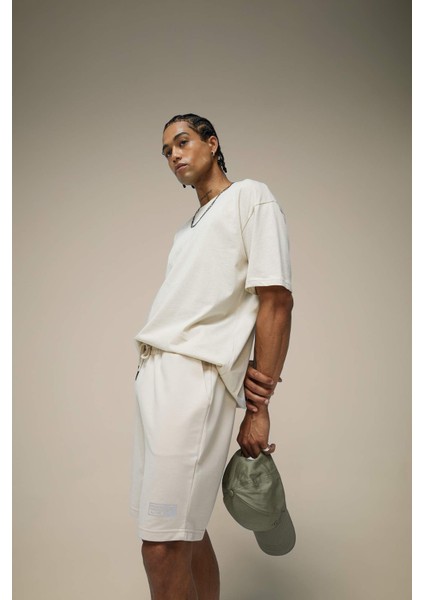 Fit Oversize Geniş Kalıp Bisiklet Yaka Baskılı Kısa Kollu Sporcu Tişört