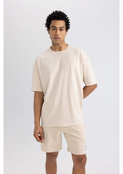 Fit Oversize Geniş Kalıp Bisiklet Yaka Baskılı Kısa Kollu Sporcu Tişört