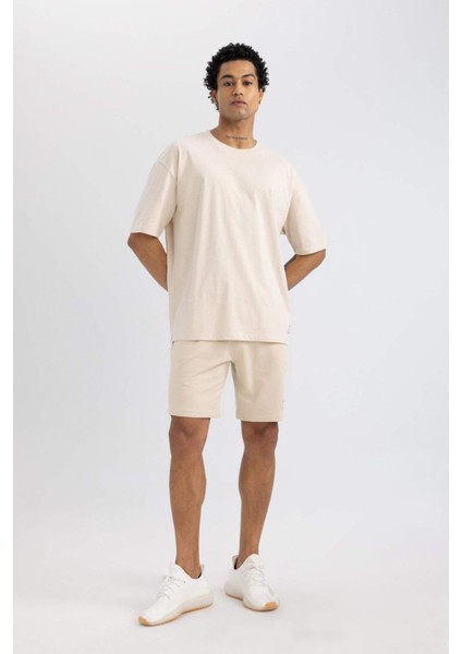 Fit Oversize Geniş Kalıp Bisiklet Yaka Baskılı Kısa Kollu Sporcu Tişört