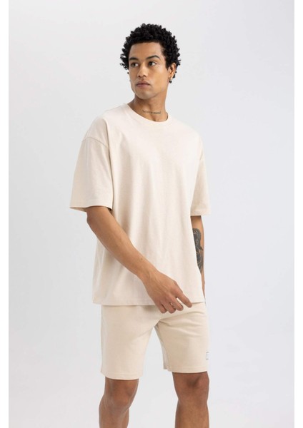 Fit Oversize Geniş Kalıp Bisiklet Yaka Baskılı Kısa Kollu Sporcu Tişört