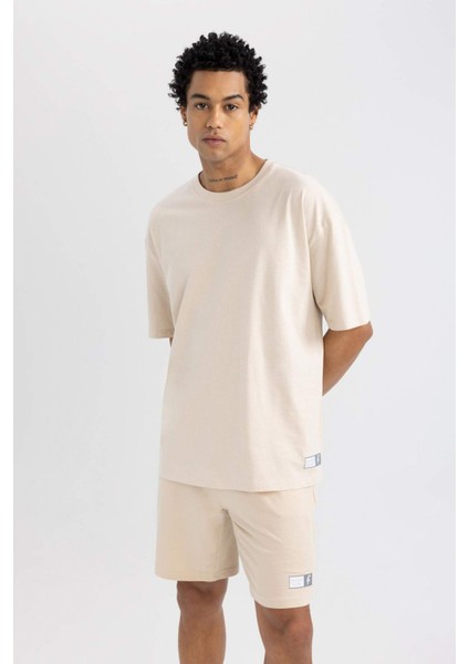 Fit Oversize Geniş Kalıp Bisiklet Yaka Baskılı Kısa Kollu Sporcu Tişört