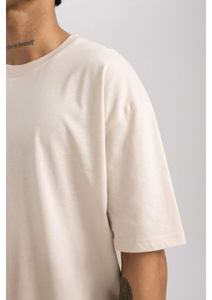 Fit Oversize Geniş Kalıp Bisiklet Yaka Baskılı Kısa Kollu Sporcu Tişört