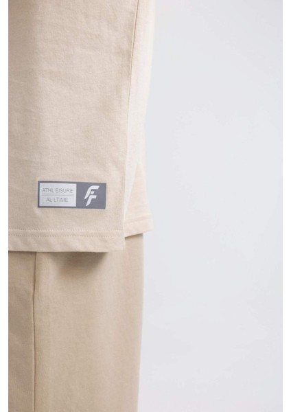 Fit Oversize Geniş Kalıp Bisiklet Yaka Baskılı Kısa Kollu Sporcu Tişört