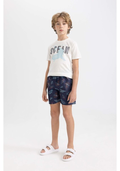 Erkek Çocuk 2'li Takım Baskılı Kısa Kollu Tişört Deniz Şortu C1295A824HS