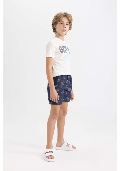 Erkek Çocuk 2'li Takım Baskılı Kısa Kollu Tişört Deniz Şortu C1295A824HS