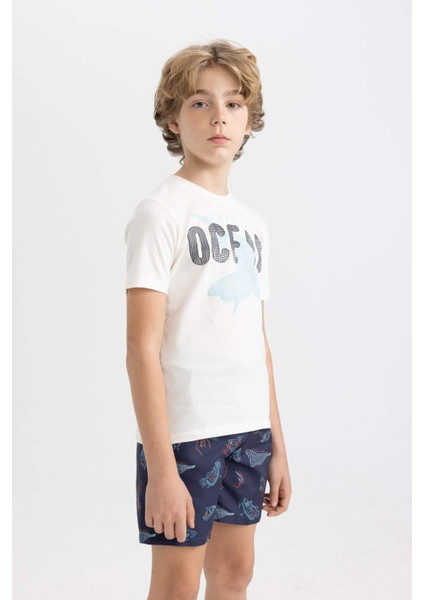 Erkek Çocuk 2'li Takım Baskılı Kısa Kollu Tişört Deniz Şortu C1295A824HS