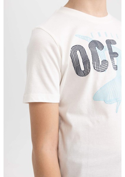 Erkek Çocuk 2'li Takım Baskılı Kısa Kollu Tişört Deniz Şortu C1295A824HS