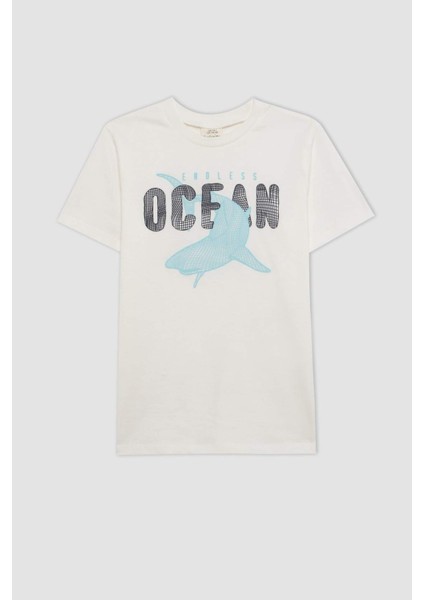 Erkek Çocuk 2'li Takım Baskılı Kısa Kollu Tişört Deniz Şortu C1295A824HS