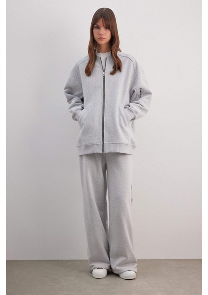 Wide Leg Geniş Paça Eşofman Altı Beli Lastikli Yan Fermuarlı Basic Düz C1818AX24SP