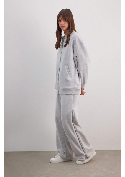 Wide Leg Geniş Paça Eşofman Altı Beli Lastikli Yan Fermuarlı Basic Düz C1818AX24SP