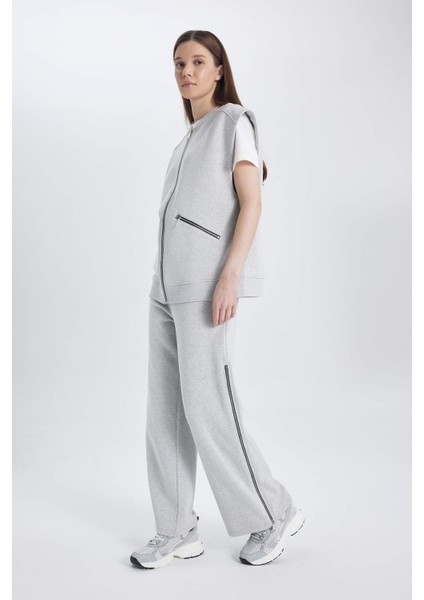 Wide Leg Geniş Paça Eşofman Altı Beli Lastikli Yan Fermuarlı Basic Düz C1818AX24SP