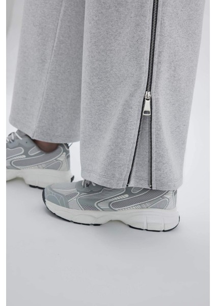 Wide Leg Geniş Paça Eşofman Altı Beli Lastikli Yan Fermuarlı Basic Düz C1818AX24SP