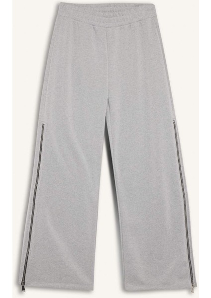 Wide Leg Geniş Paça Eşofman Altı Beli Lastikli Yan Fermuarlı Basic Düz C1818AX24SP