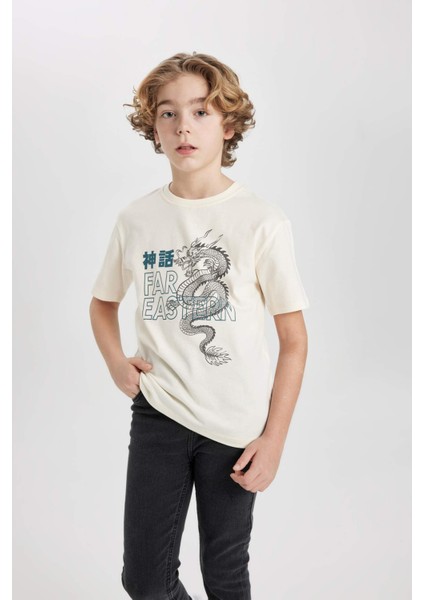 Erkek Çocuk Bisiklet Yaka Baskılı Kısa Kollu Tişört C0954A824SM