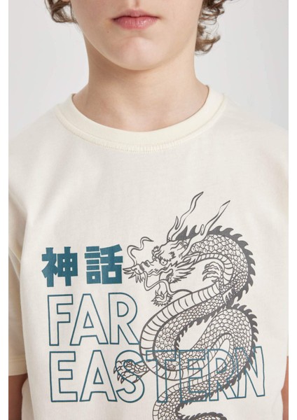 Erkek Çocuk Bisiklet Yaka Baskılı Kısa Kollu Tişört C0954A824SM