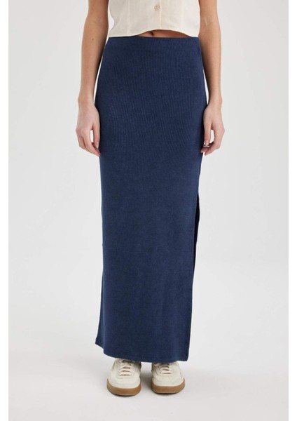 Fitilli Kaşkorse Yırtmaçlı Yıkamalı Soluk Efektli Maxi Etek C1653AX24SP