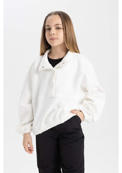 Kız Çocuk Oversize Geniş Kalıp Polo Yaka Düğmeli Sweatshirt C0269A824SP