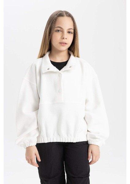 Kız Çocuk Oversize Geniş Kalıp Polo Yaka Düğmeli Sweatshirt C0269A824SP