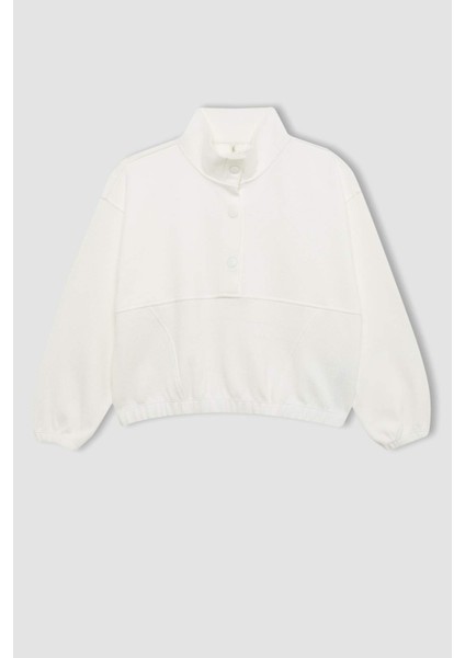 Kız Çocuk Oversize Geniş Kalıp Polo Yaka Düğmeli Sweatshirt C0269A824SP