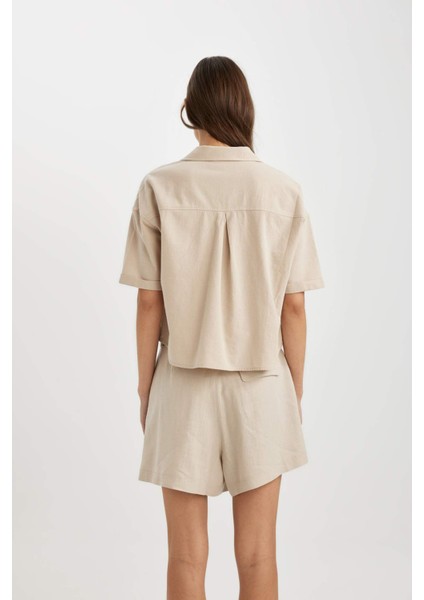 Boxy Fit Keten Karışımlı Kısa Kollu Gömlek V2523AZ24SM