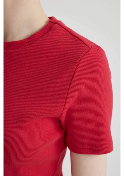 Coool Bodycon Vücudu Saran Bisiklet Yaka Fitilli Kaşkorse Kısa Kollu Mini Elbise C1503AX24SP