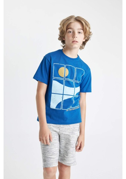 Erkek Çocuk Bisiklet Yaka Baskılı Kısa Kollu Tişört C3306A824SM