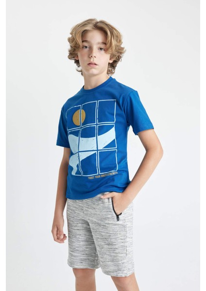 Erkek Çocuk Bisiklet Yaka Baskılı Kısa Kollu Tişört C3306A824SM