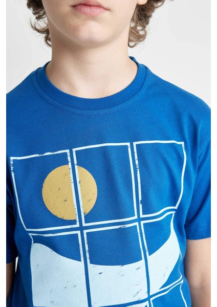 Erkek Çocuk Bisiklet Yaka Baskılı Kısa Kollu Tişört C3306A824SM