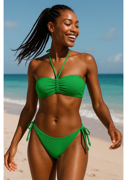 Straplez dokulu ipli bikini takım