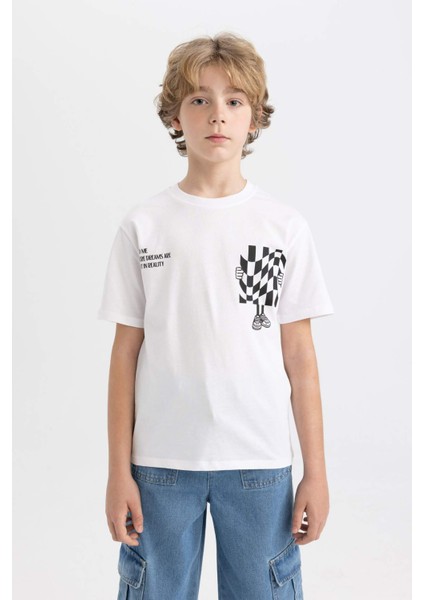 Erkek Çocuk Bisiklet Yaka Baskılı Kısa Kollu Tişört