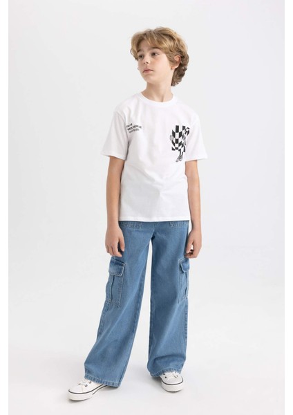 Erkek Çocuk Bisiklet Yaka Baskılı Kısa Kollu Tişört