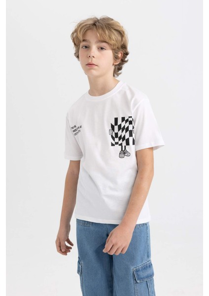 Erkek Çocuk Bisiklet Yaka Baskılı Kısa Kollu Tişört