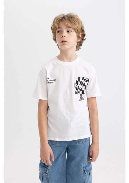 Erkek Çocuk Bisiklet Yaka Baskılı Kısa Kollu Tişört