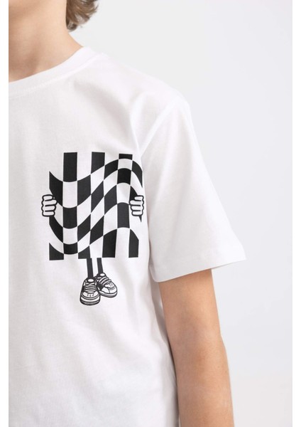 Erkek Çocuk Bisiklet Yaka Baskılı Kısa Kollu Tişört